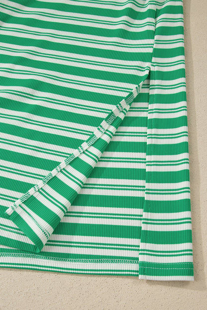 Women's Green Striped Summer Midi Dress with Pockets