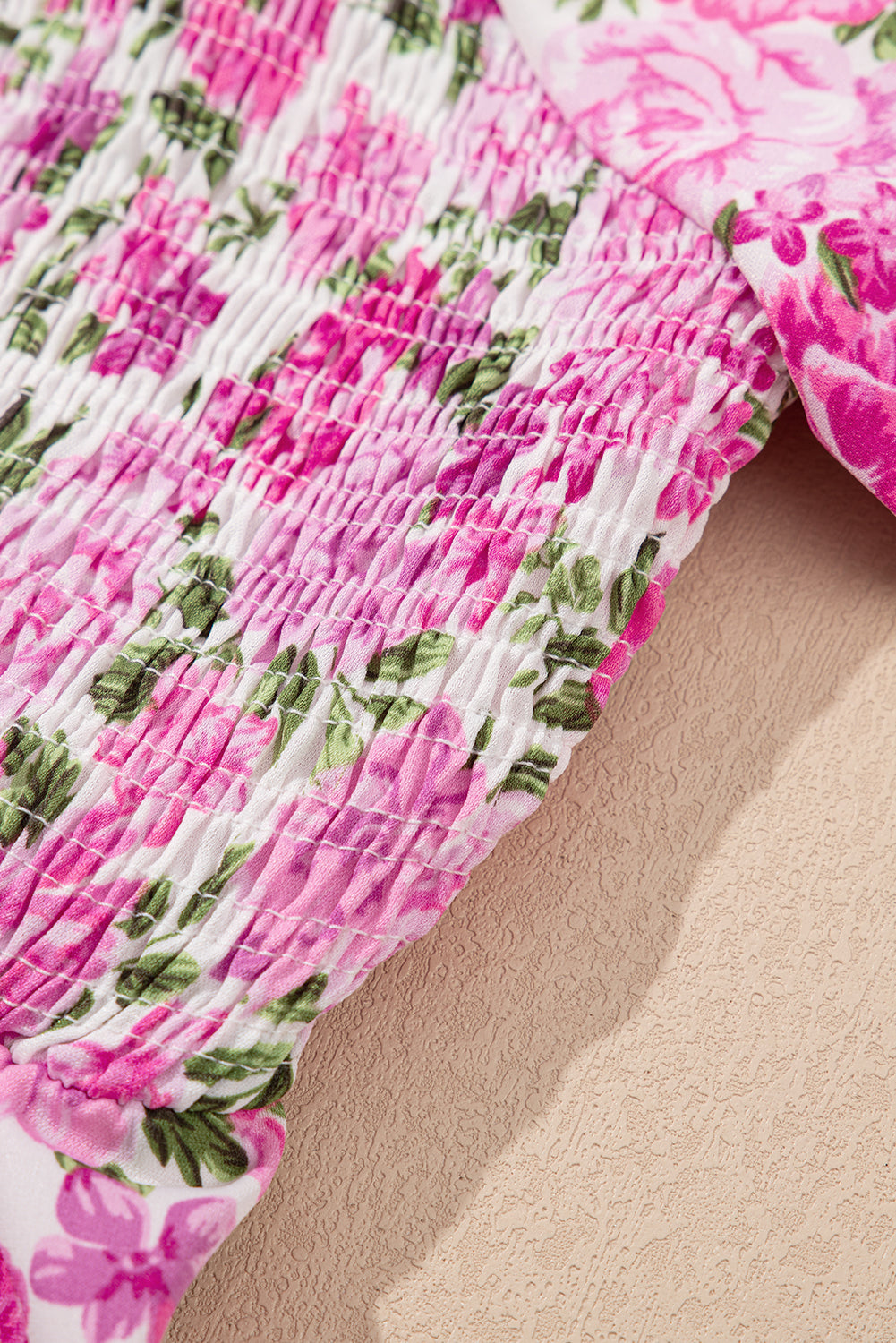 Women's Pink Floral Puff Sleeve Summer Midi Dress