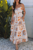 Orange Multi Print Maxi Dress with Ricrac Trim