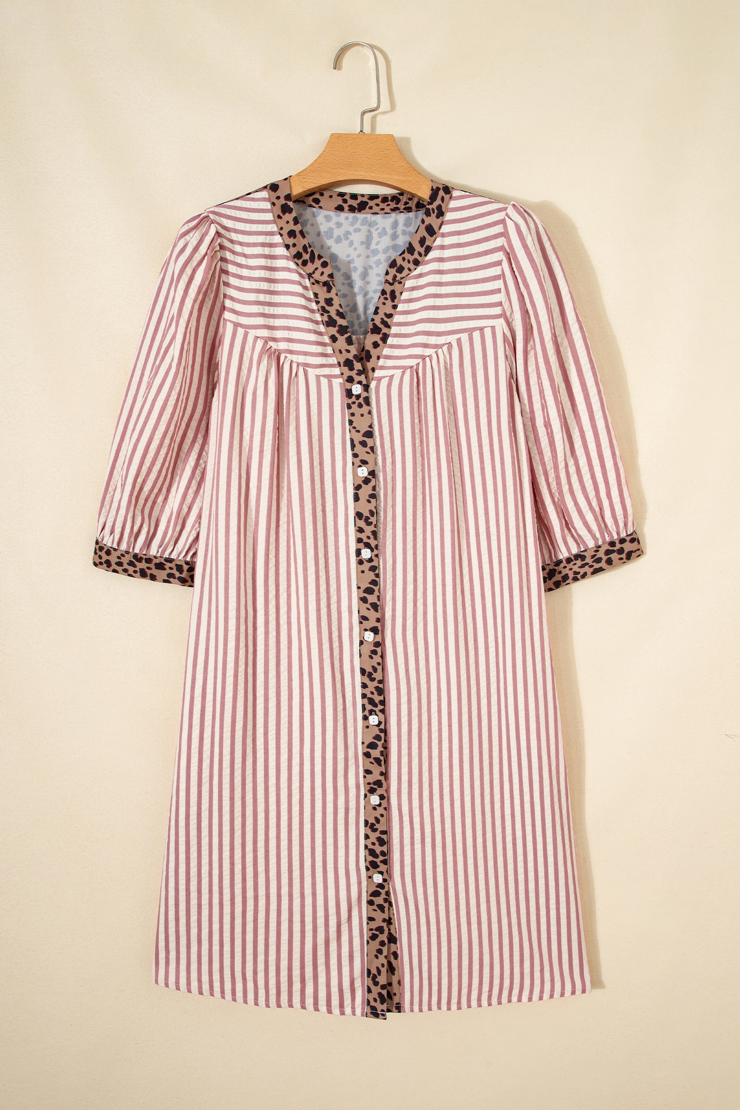 Women's Pink Striped Button Down Summer Mini Dress