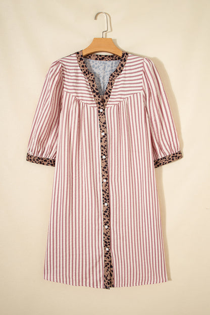 Women's Pink Striped Button Down Summer Mini Dress