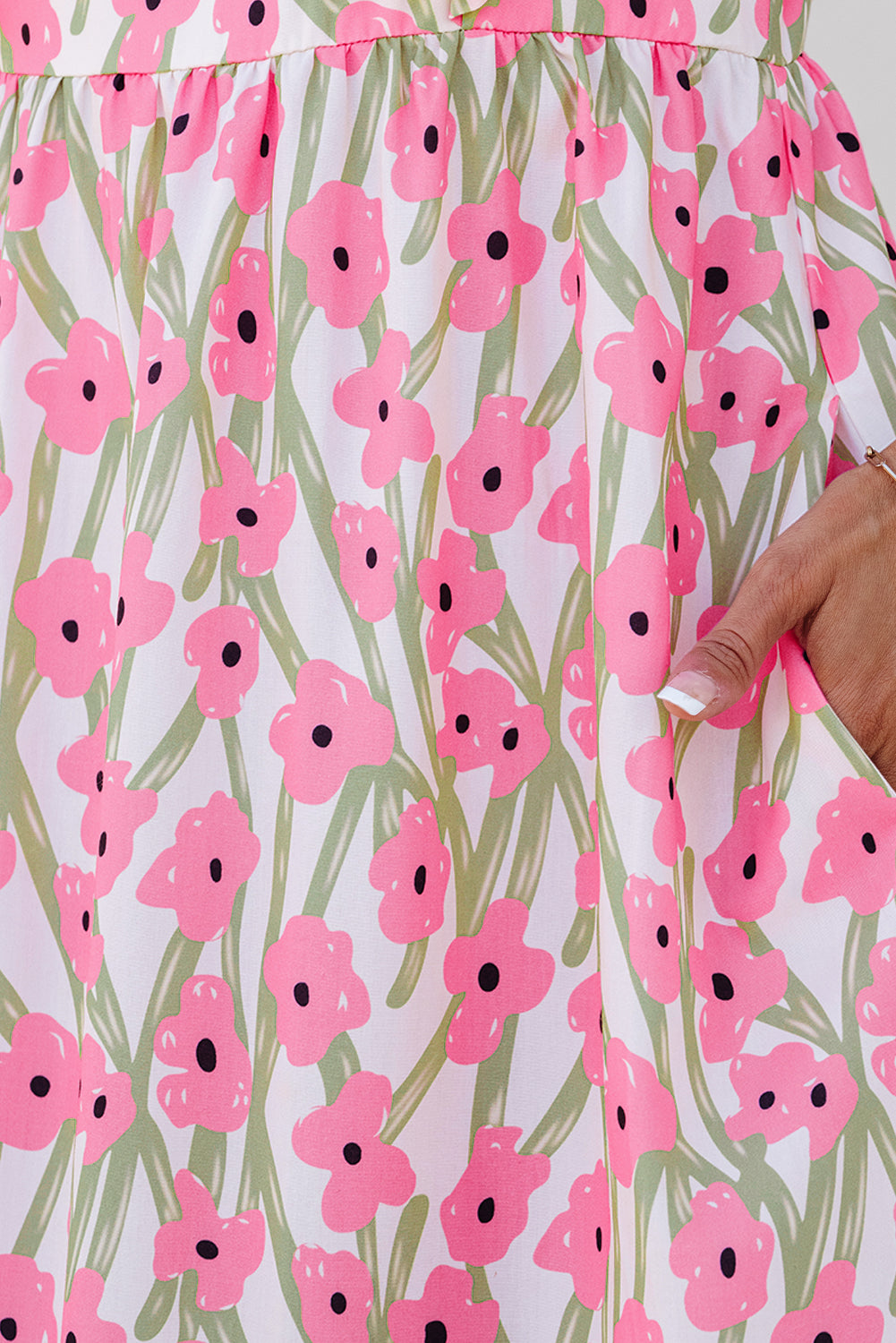 Women's Pink Floral Square Neck Summer Maxi Dress