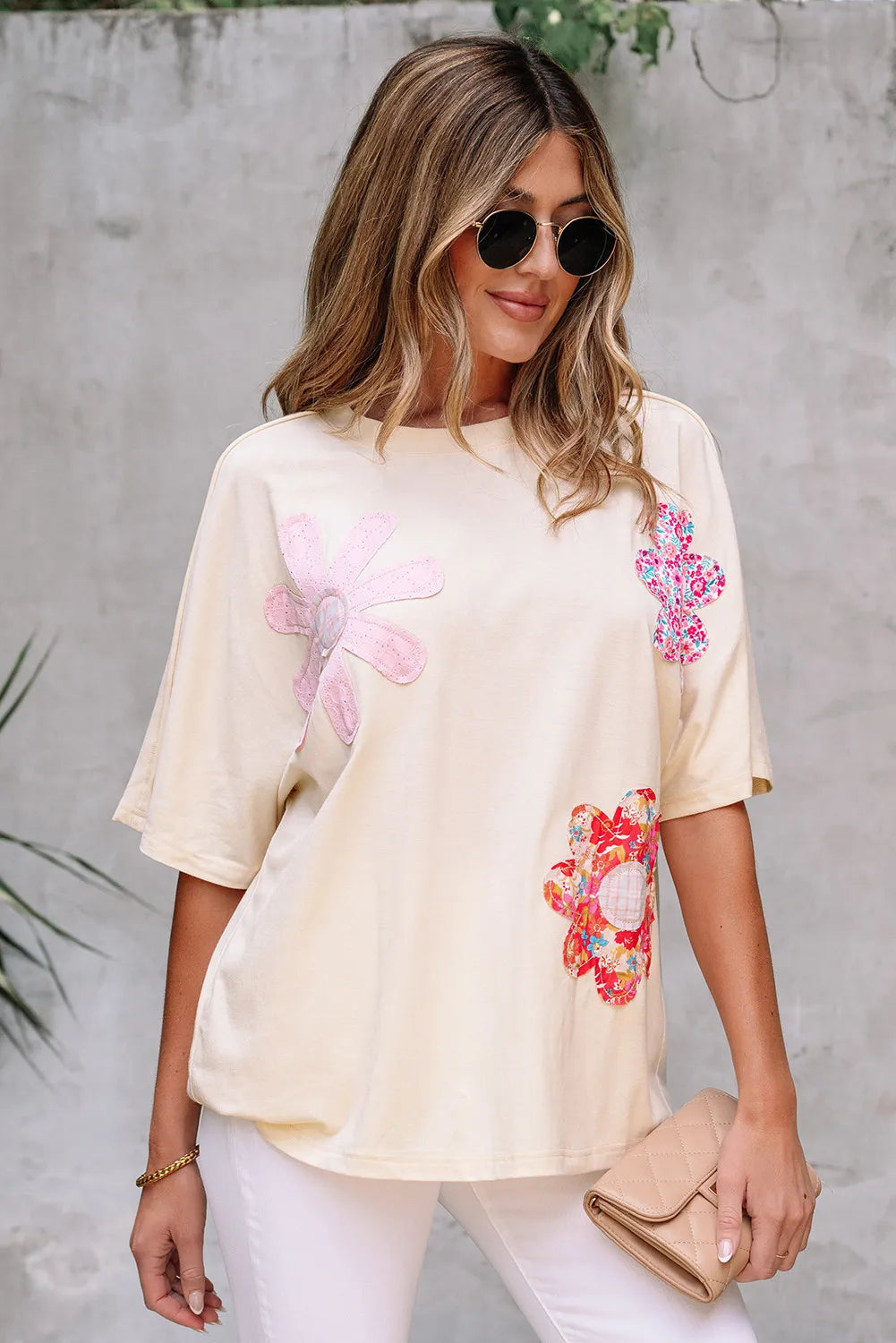 Apricot Floral Patch Loose Fit T-Shirt