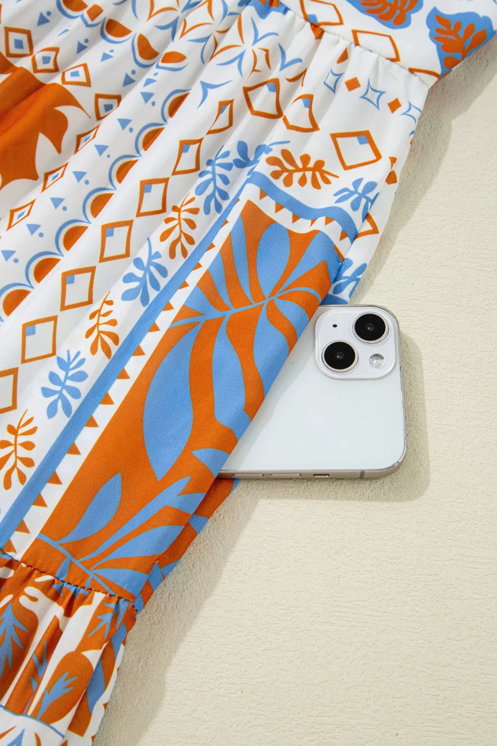Orange Multi Print Maxi Dress with Ricrac Trim