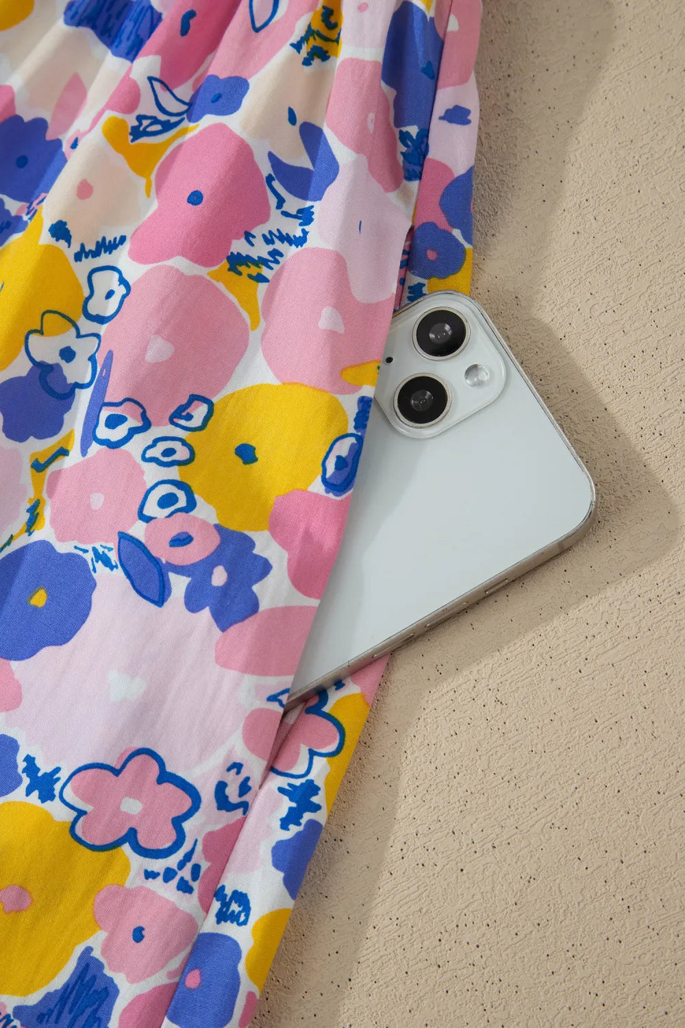 Sketch Floral Square Neck Cotton Mini Dress for Women