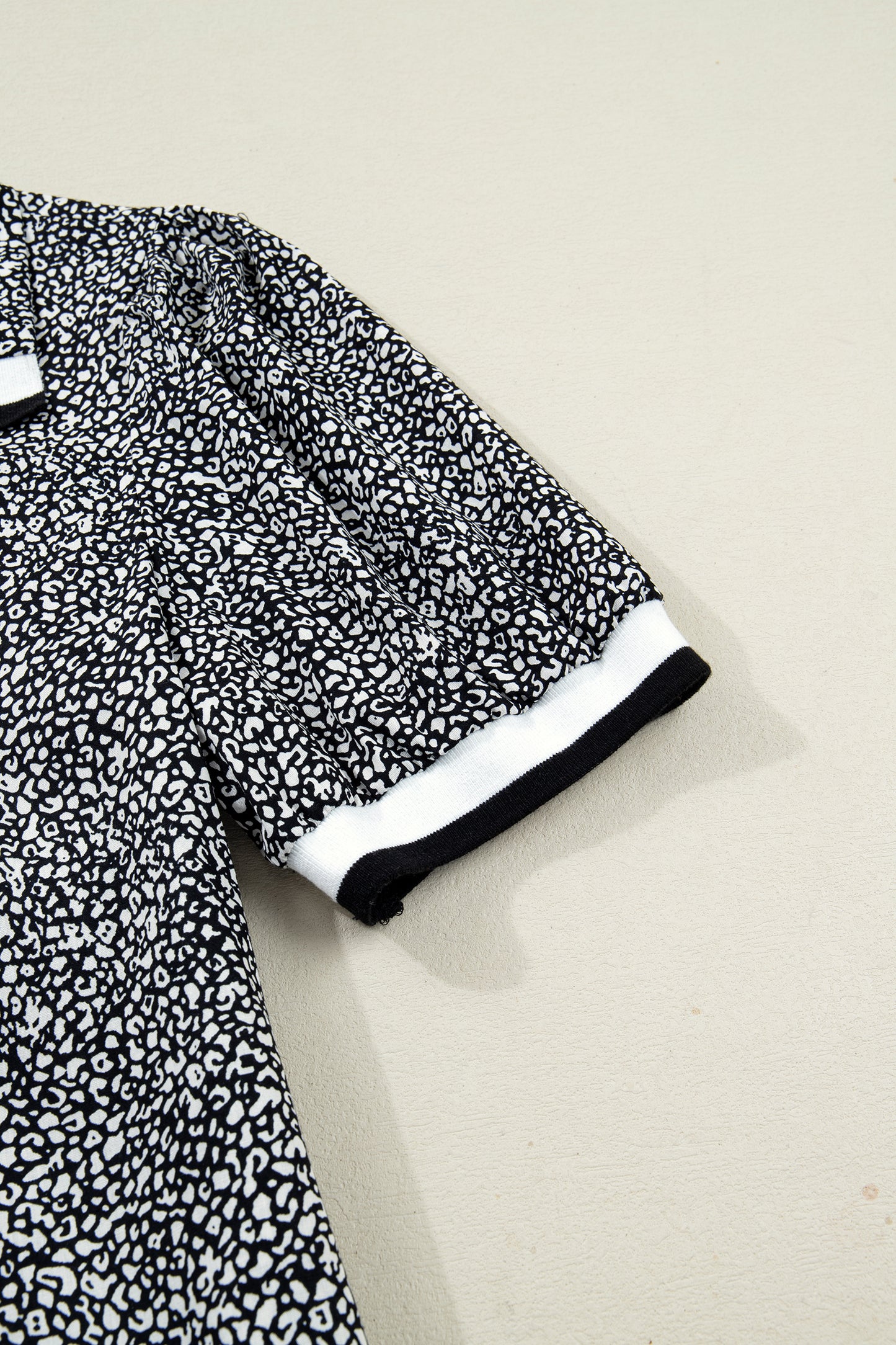 Women's Black Leopard Print Short Sleeve Summer Mini Dress with Pockets
