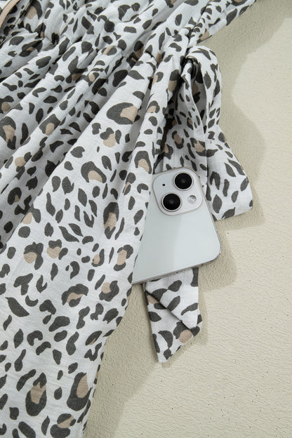 Women's Leopard Button Front Short Sleeve Summer Midi Dress