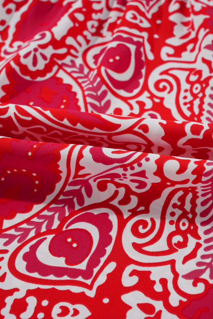 Women's Red Puff Sleeve Summer Maxi Dress