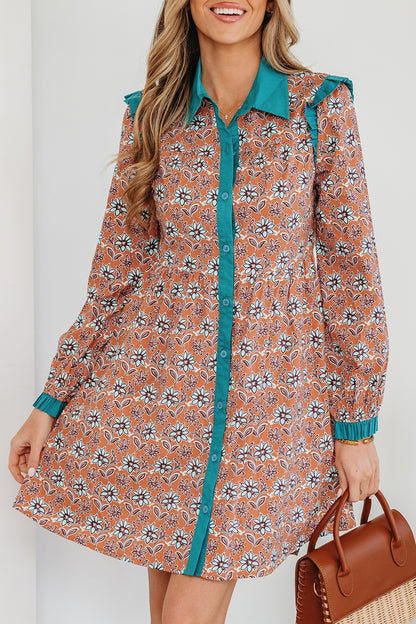 Women's Orange Boho Floral Summer Mini Dress