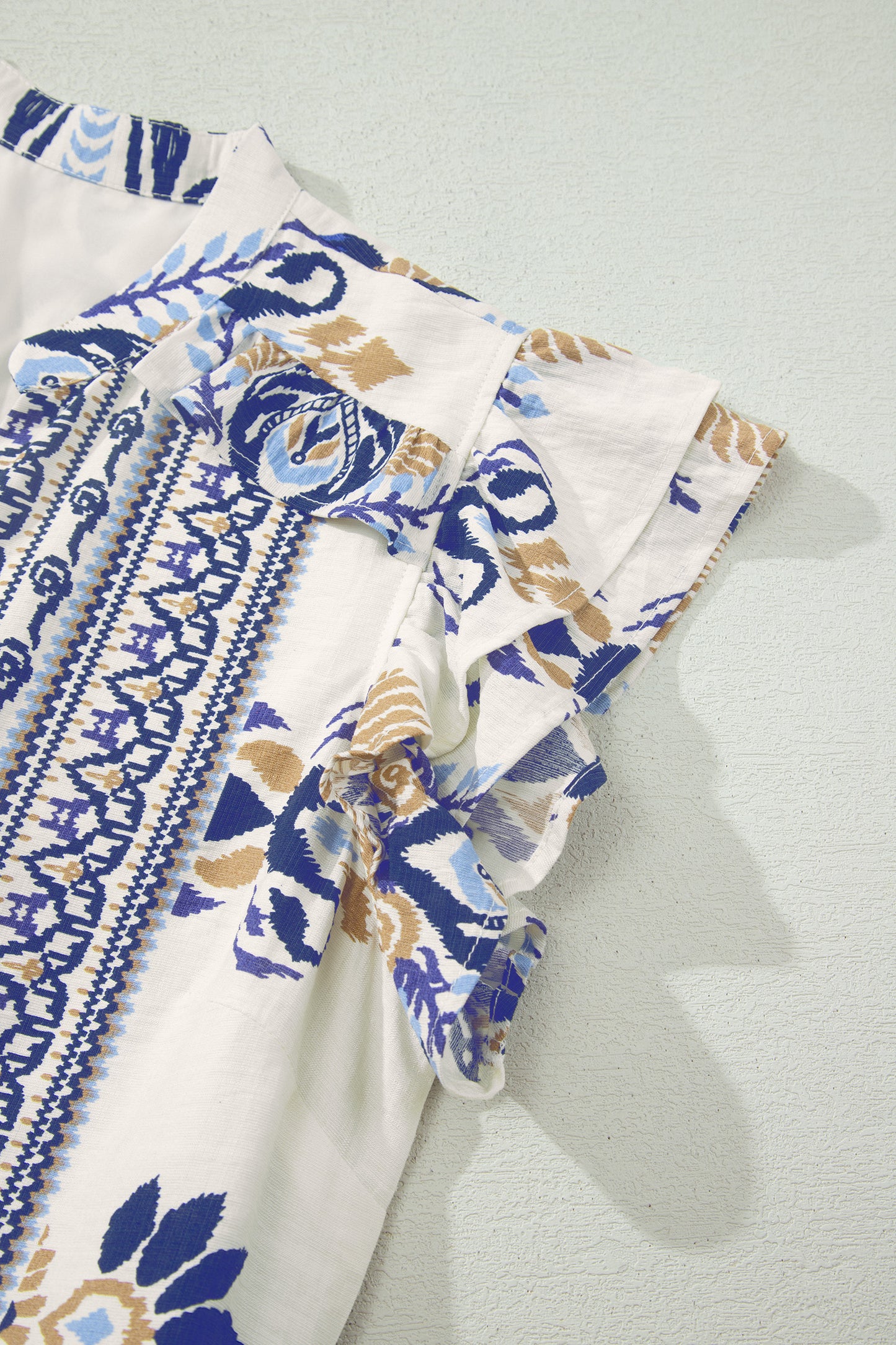Women's Blue Boho Floral Ruffled Sleeve Summer Mini Dress