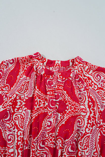 Women's Red Puff Sleeve Summer Maxi Dress