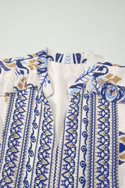 Women's Blue Boho Floral Ruffled Sleeve Summer Mini Dress