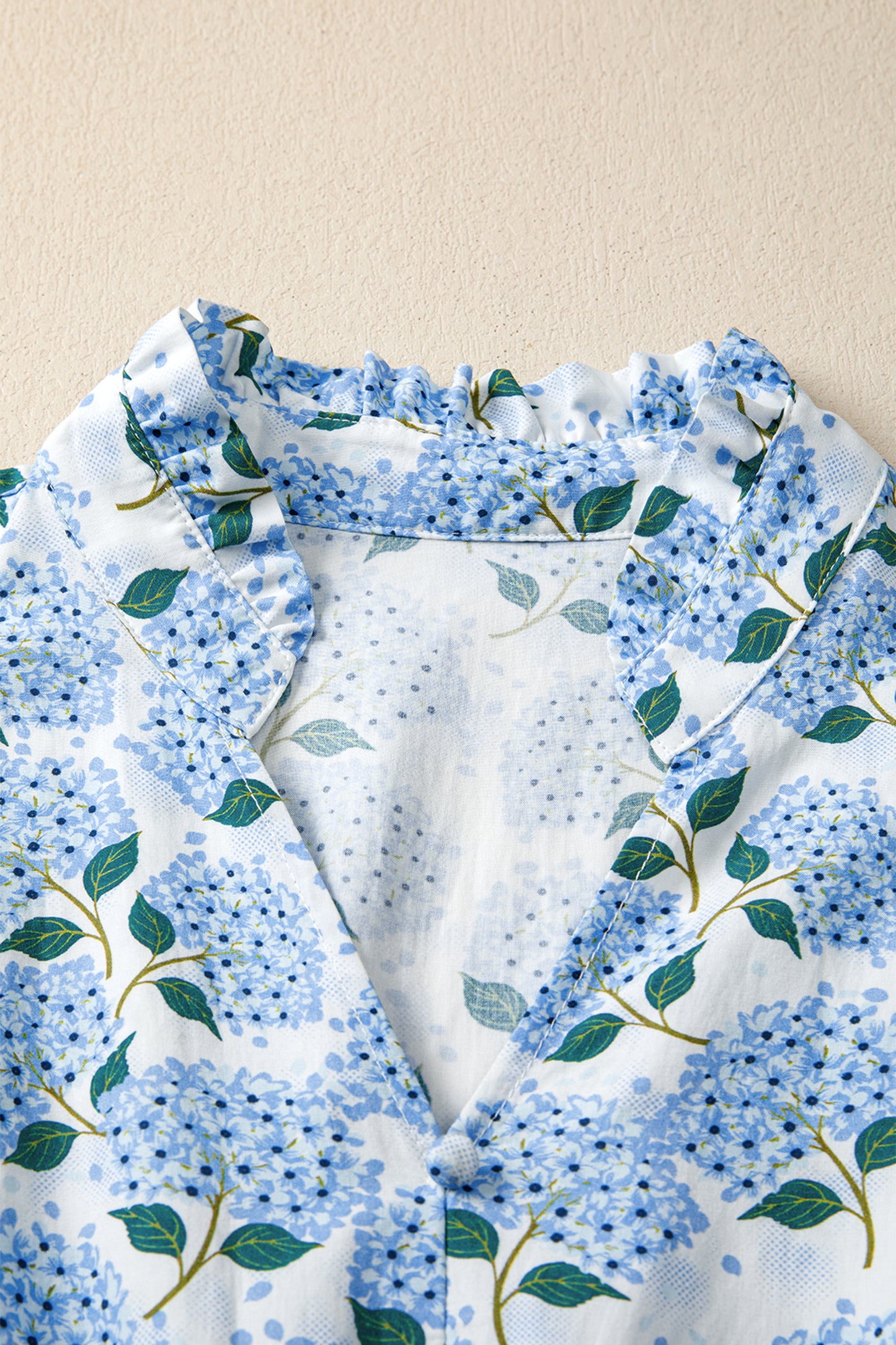Women's Blue Floral Ruffle Trim Flutter Sleeve Summer Midi Dress
