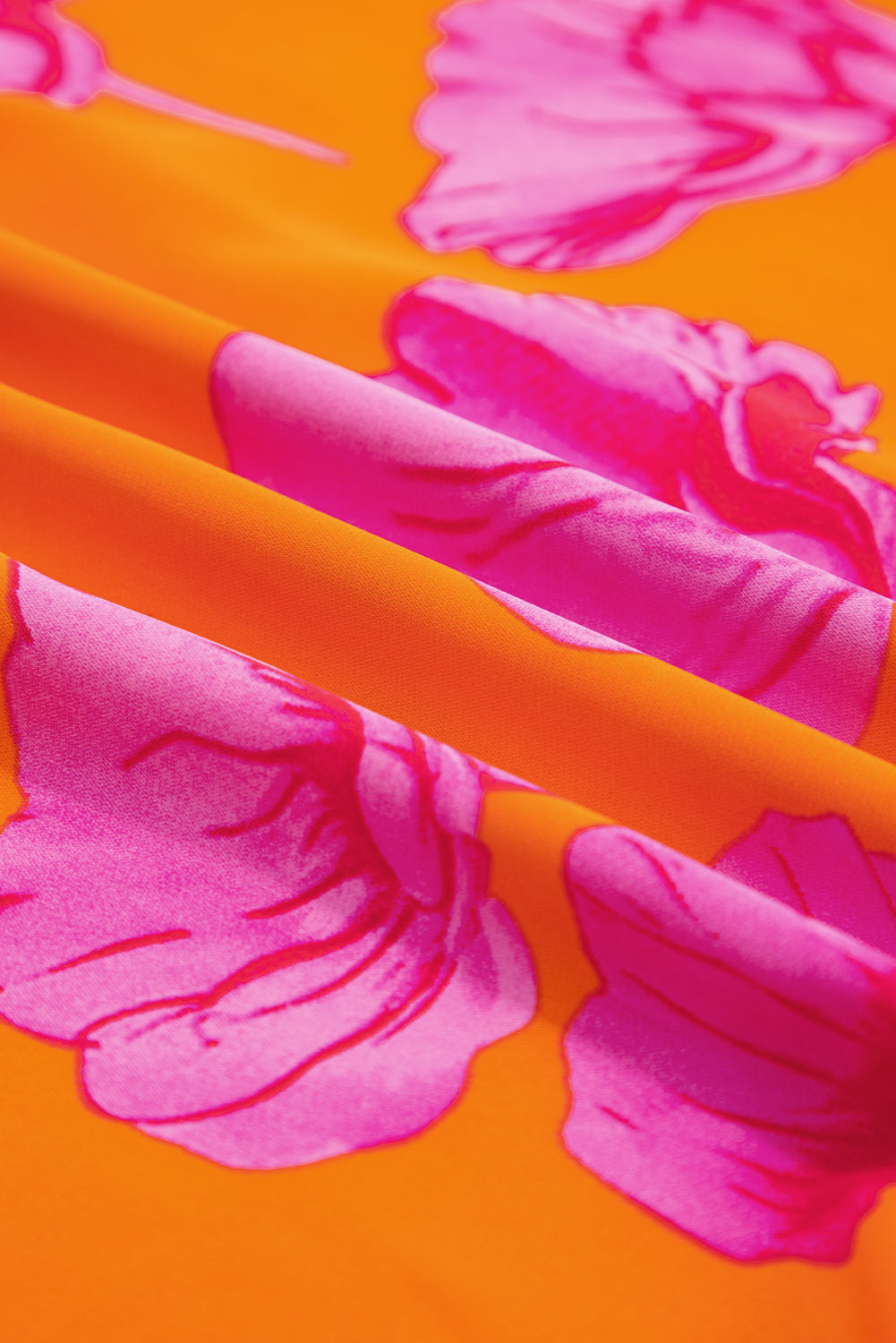 Women's Orange Floral V Neck Summer Midi Dress