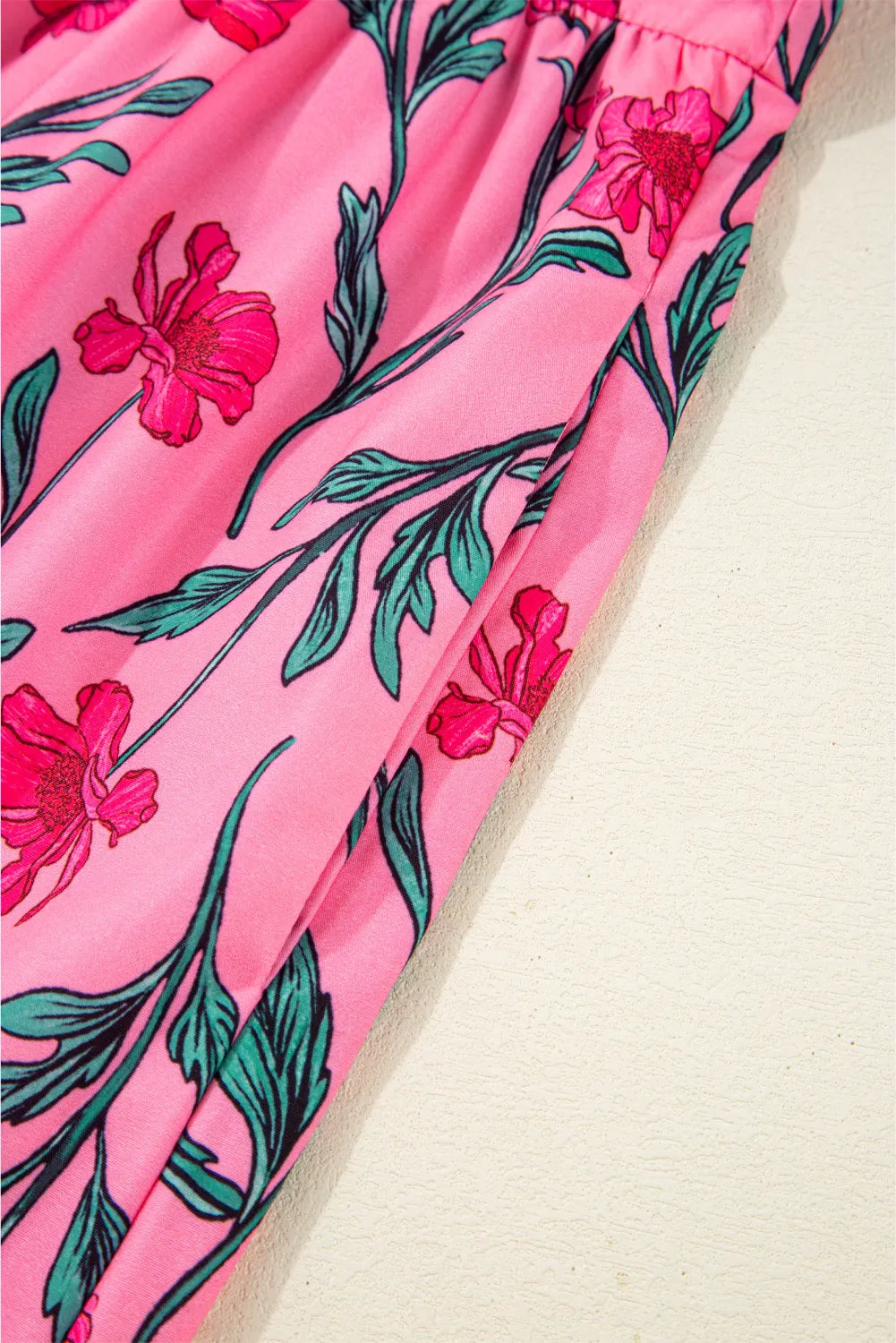 Pink Floral A-line Maxi Dress with Puff Sleeves