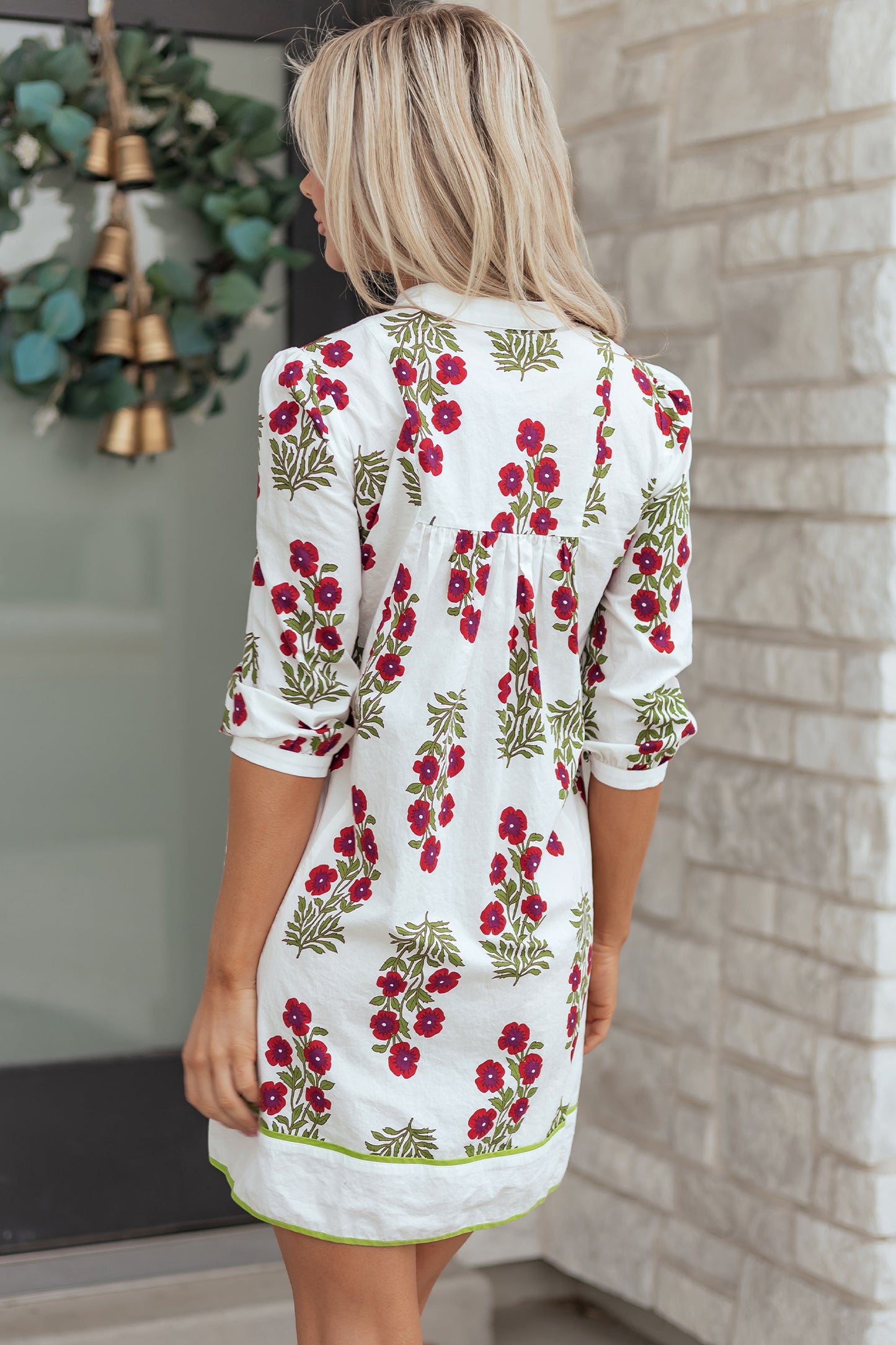 Women's White Floral V Neck Summer Mini Dress