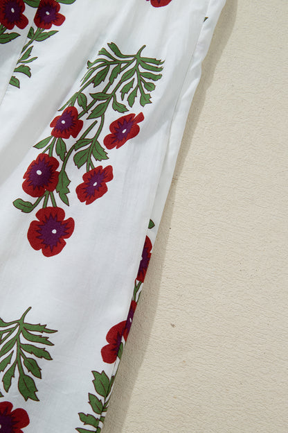 Women's White Floral V Neck Summer Mini Dress