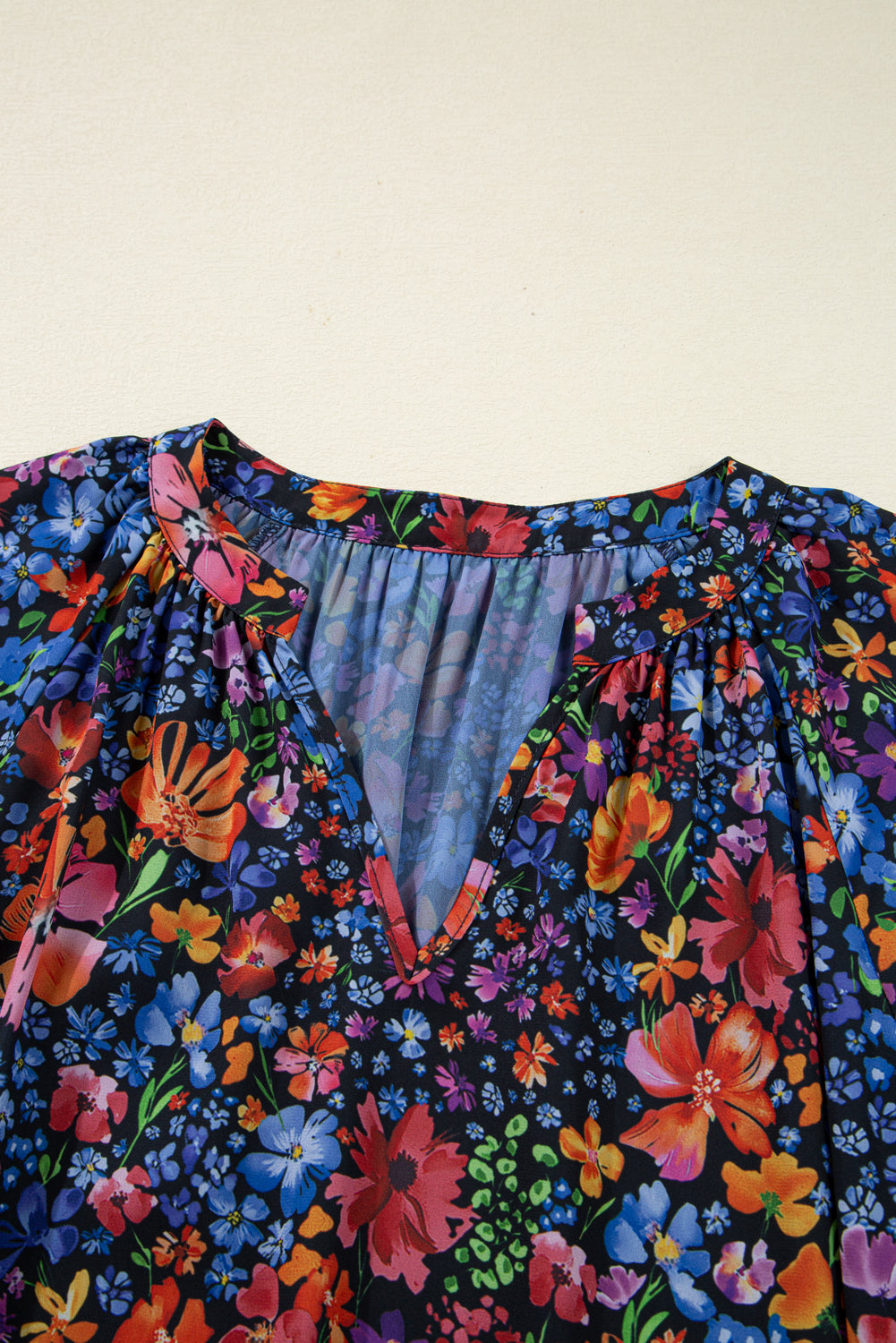 Women's Blue Floral V Neck Long Sleeve Summer Midi Dress