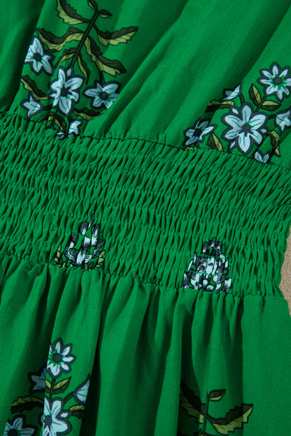 Women's Green Floral High Waist Summer Maxi Dress