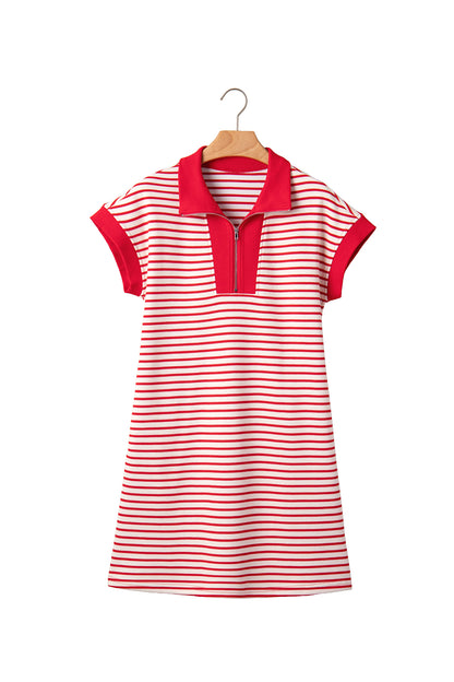 Women's Red Stripe Summer Mini Dress with Pockets