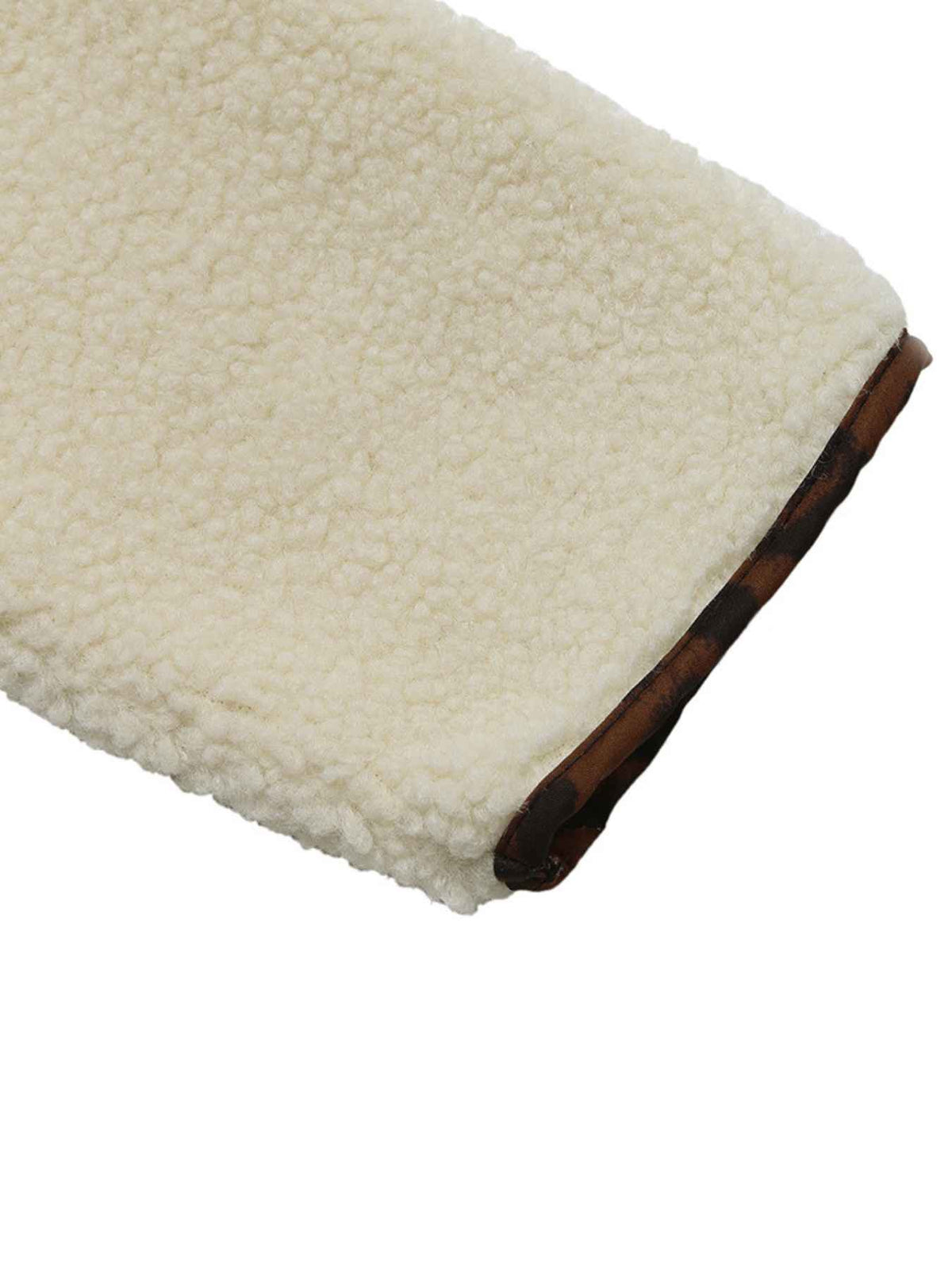 Cream Teddy Fleece Jacket with Leopard Print Trim & Buttons
