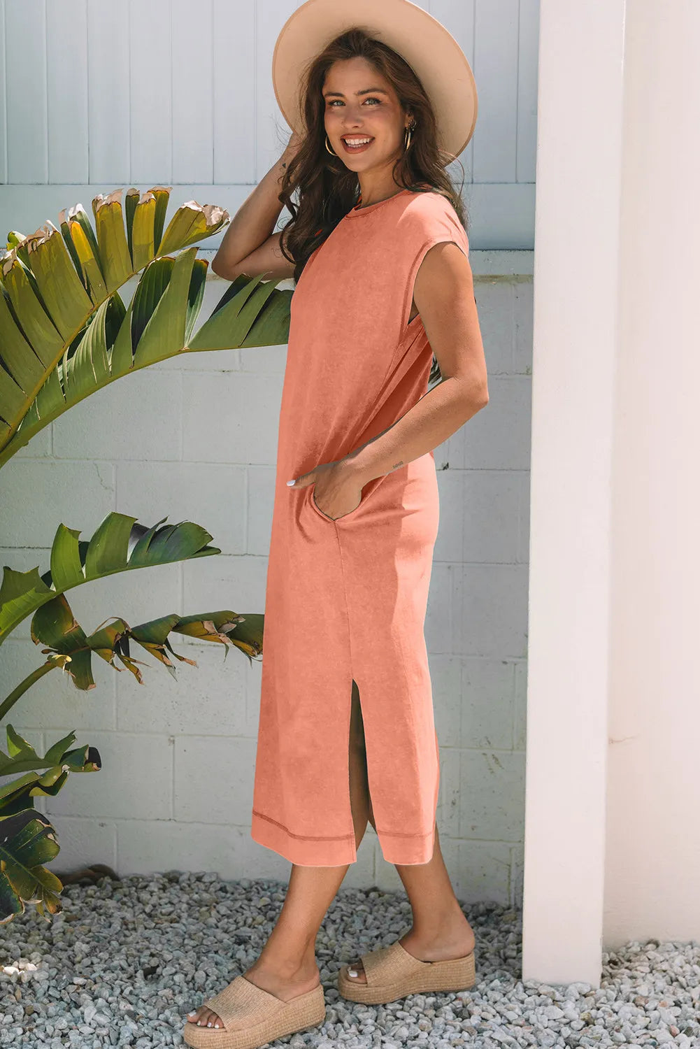 T-shirt Maxi Dress with Side Slits and Pockets