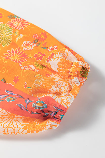 Women's Orange Floral Long Sleeve Summer Midi Dress
