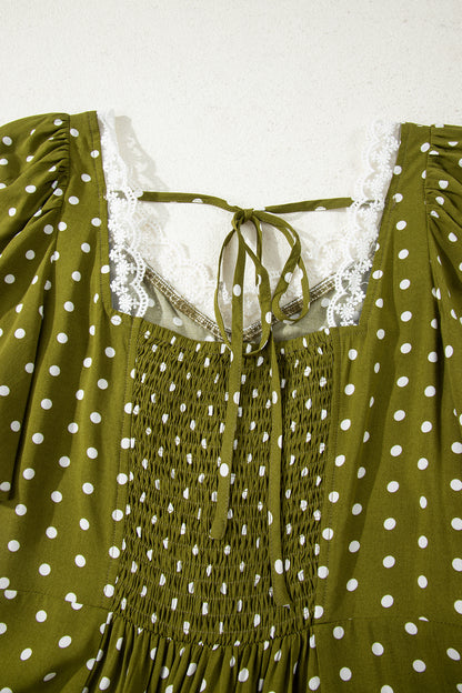 Women's Green Polka Dot High Waist Summer Maxi Dress