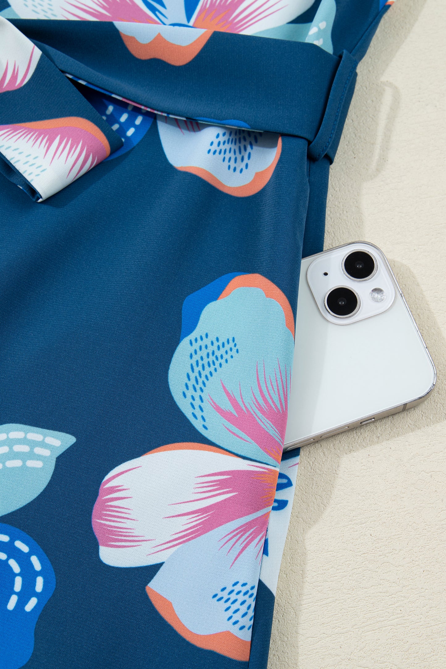 Women's Blue Floral Short Puff Sleeve Summer Midi Dress