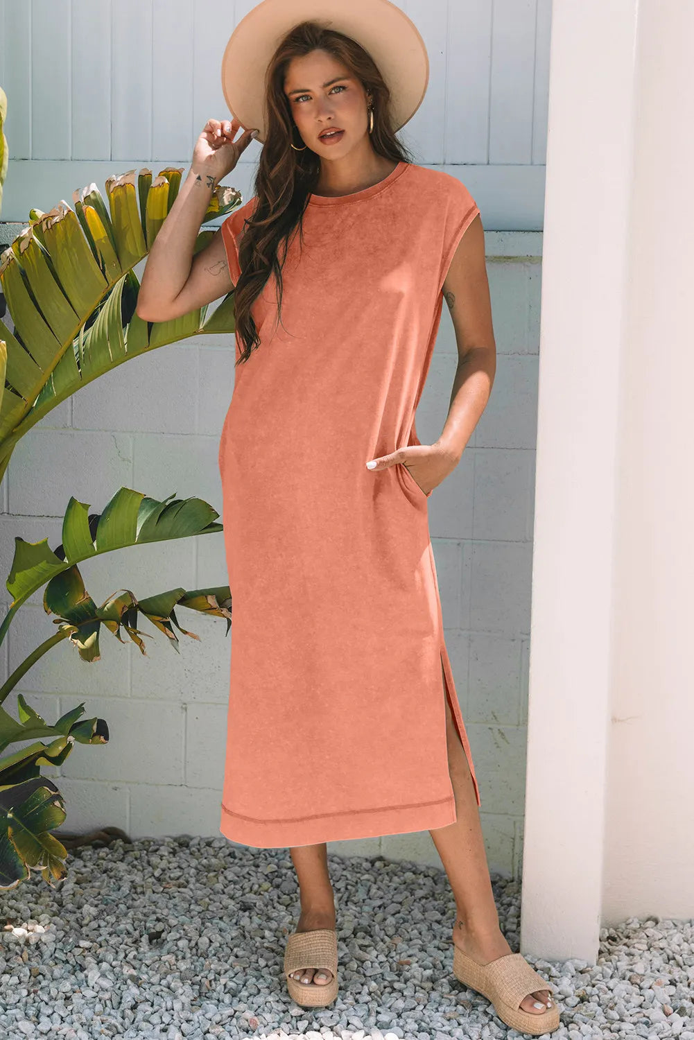 T-shirt Maxi Dress with Side Slits and Pockets