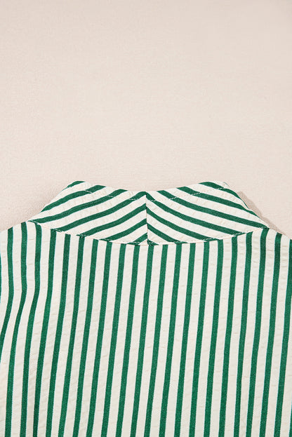 Women's Green Stripe V Neck Zip Front Summer Midi Dress