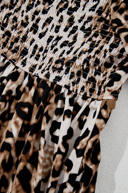 Women's Brown Bubble Sleeve Square Neck Summer Midi Dress