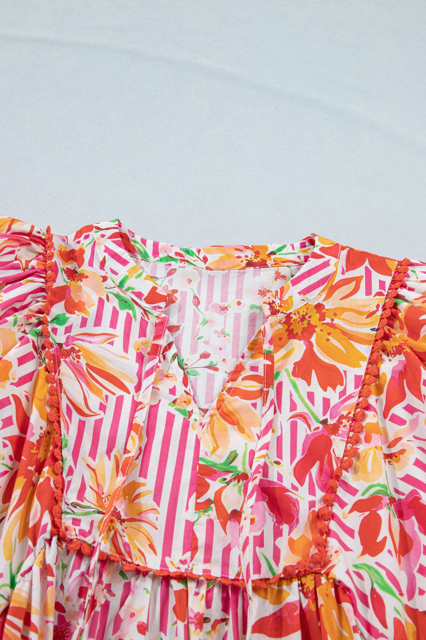 Women's Pink Floral Puff Sleeve Summer Mini Dress