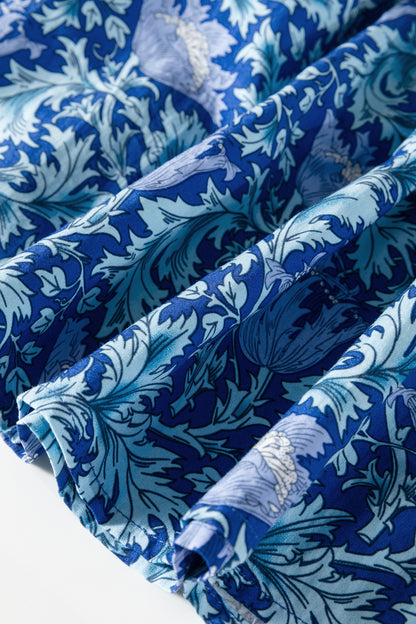Women's Blue Floral V Neck Summer Midi Dress