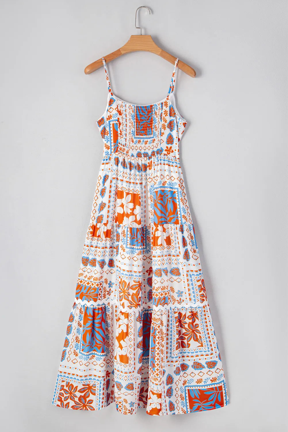 Orange Multi Print Maxi Dress with Ricrac Trim
