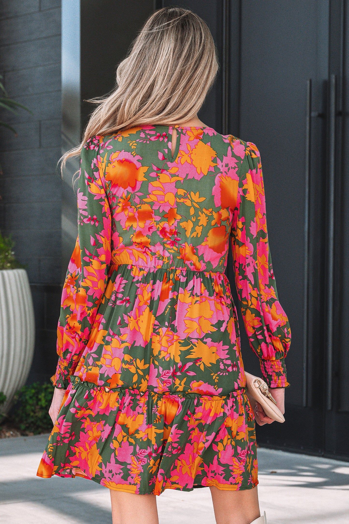 Women's Multicolour Floral Long Sleeve Summer Mini Dress