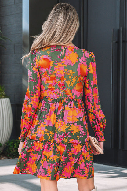 Women's Multicolour Floral Long Sleeve Summer Mini Dress