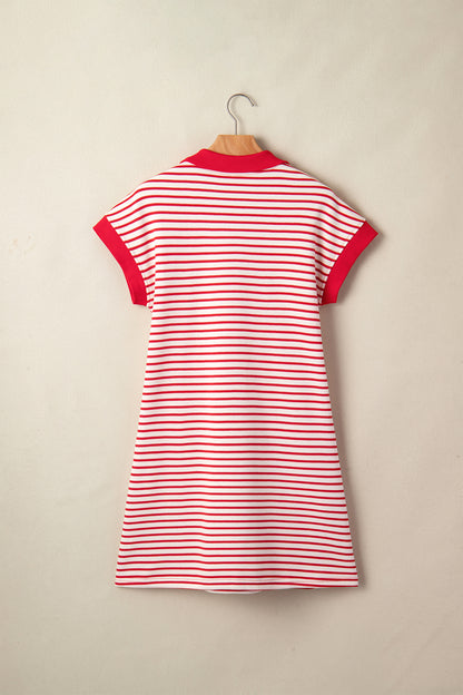 Women's Red Stripe Summer Mini Dress with Pockets