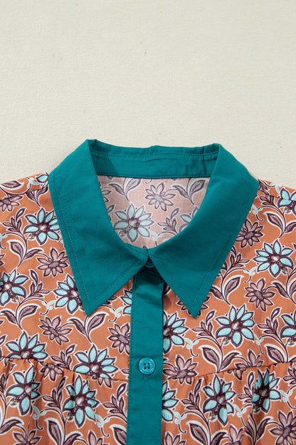 Women's Orange Boho Floral Summer Mini Dress
