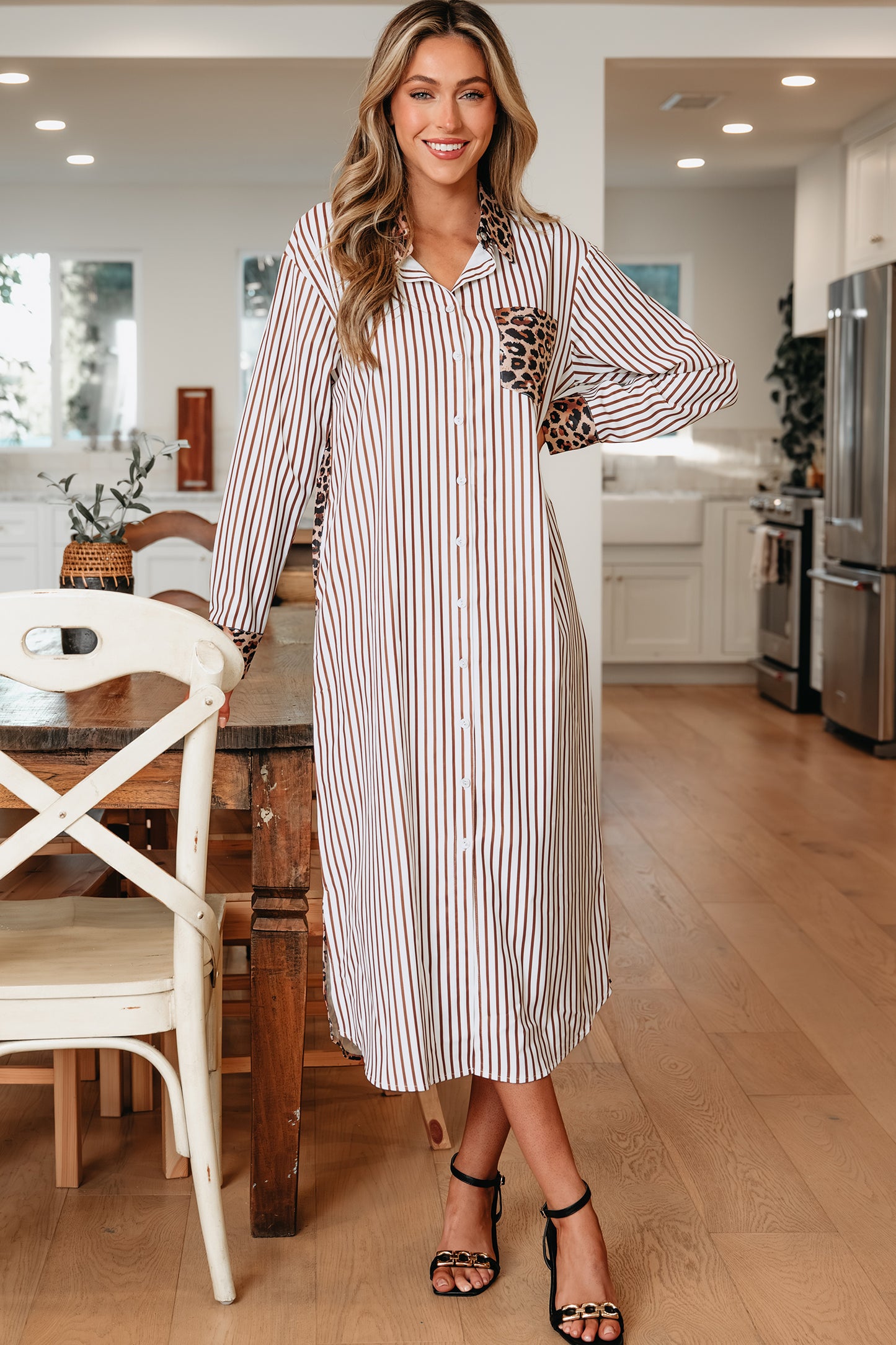 Women's Brown Stripe Summer Maxi Dress