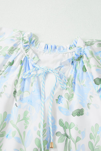 Women's Sky Blue Floral Short Sleeve Summer Mini Dress