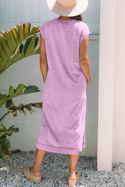 Women's Purple Pocketed Summer Midi Dress
