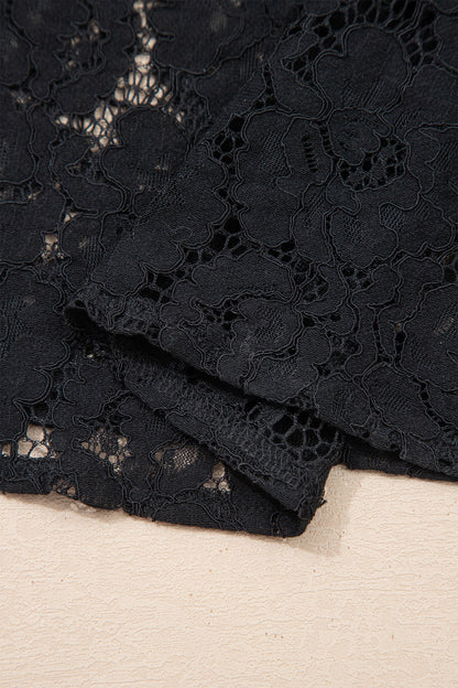 Women's Black Floral Lace Overlay Short Sleeve Summer Maxi Dress