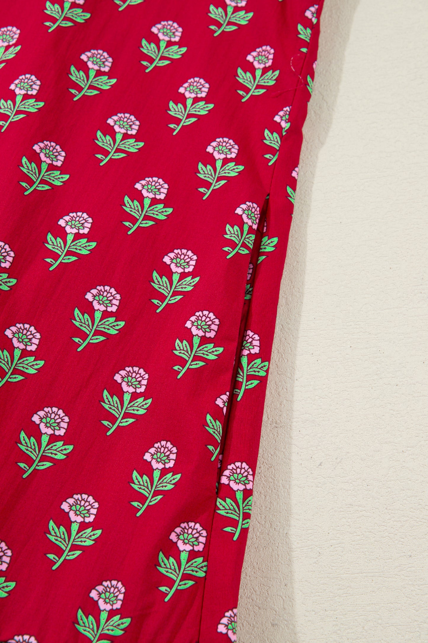 Women's Red Floral V Neck Short Sleeve Summer Mini Dress