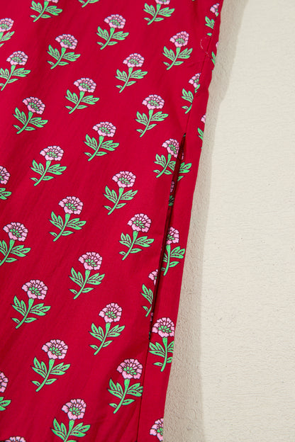 Women's Red Floral V Neck Short Sleeve Summer Mini Dress