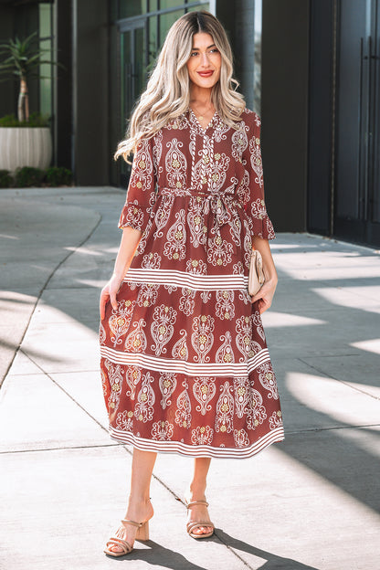 Women's Brown Floral Summer Midi Dress