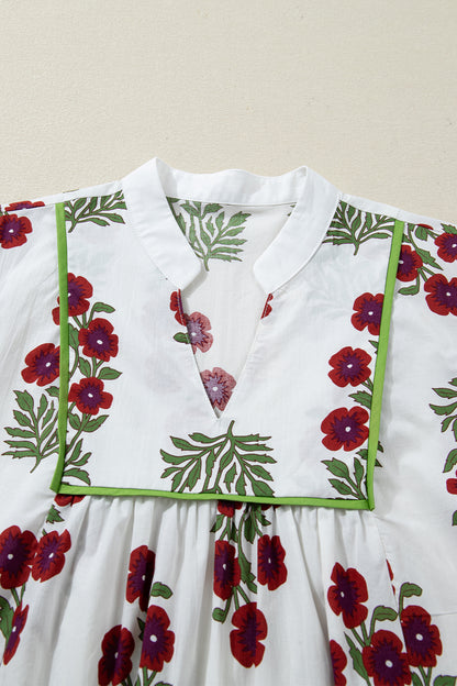 Women's White Floral V Neck Summer Mini Dress