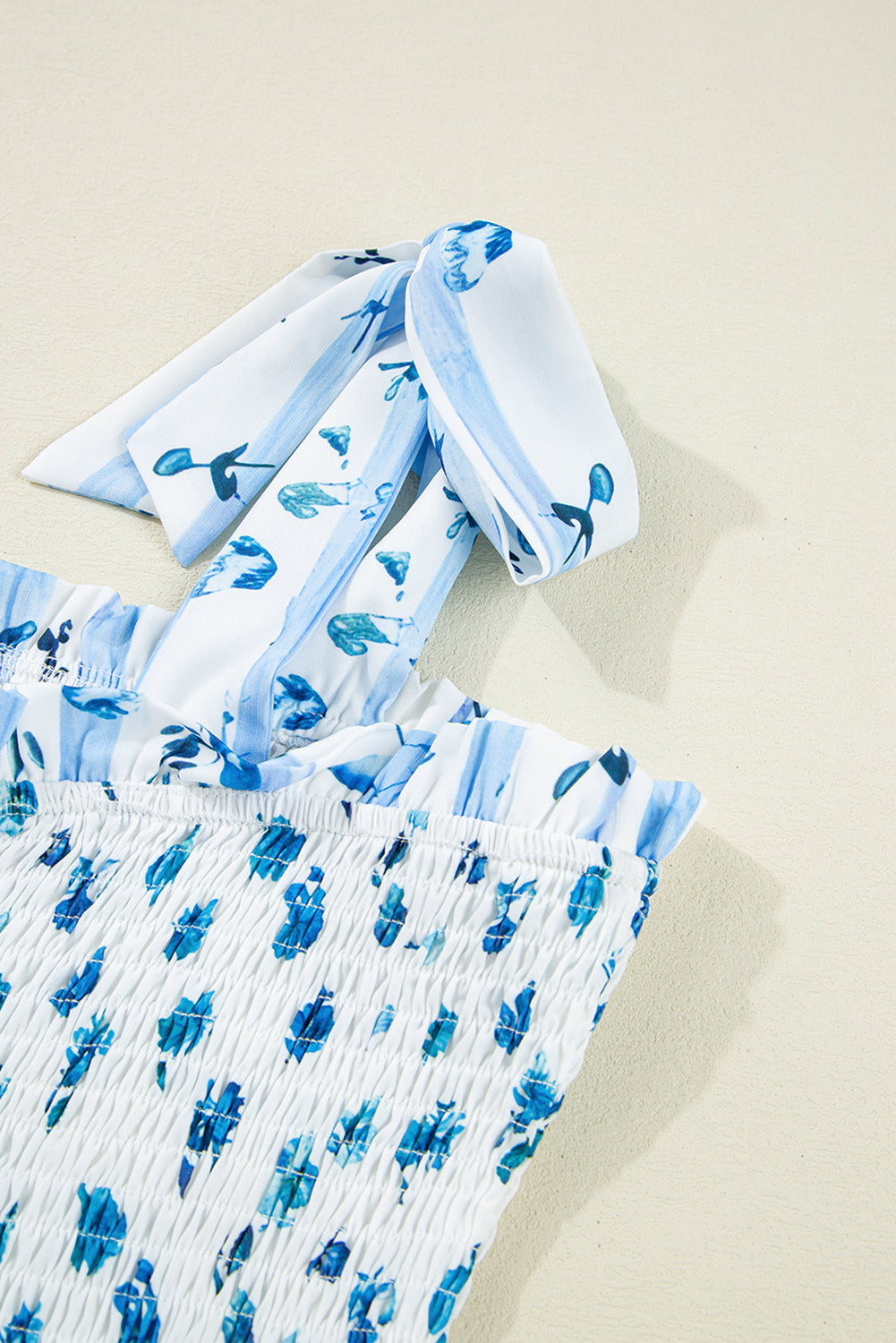 Women's Sky Blue Floral Tied Straps Summer Maxi Dress