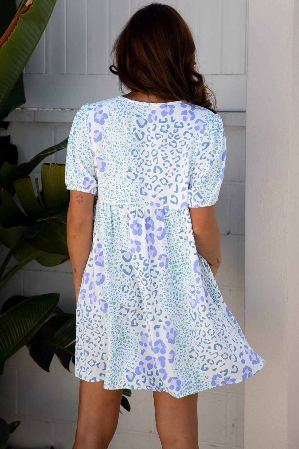 Women's Sky Blue Puff Sleeve Summer Mini Dress