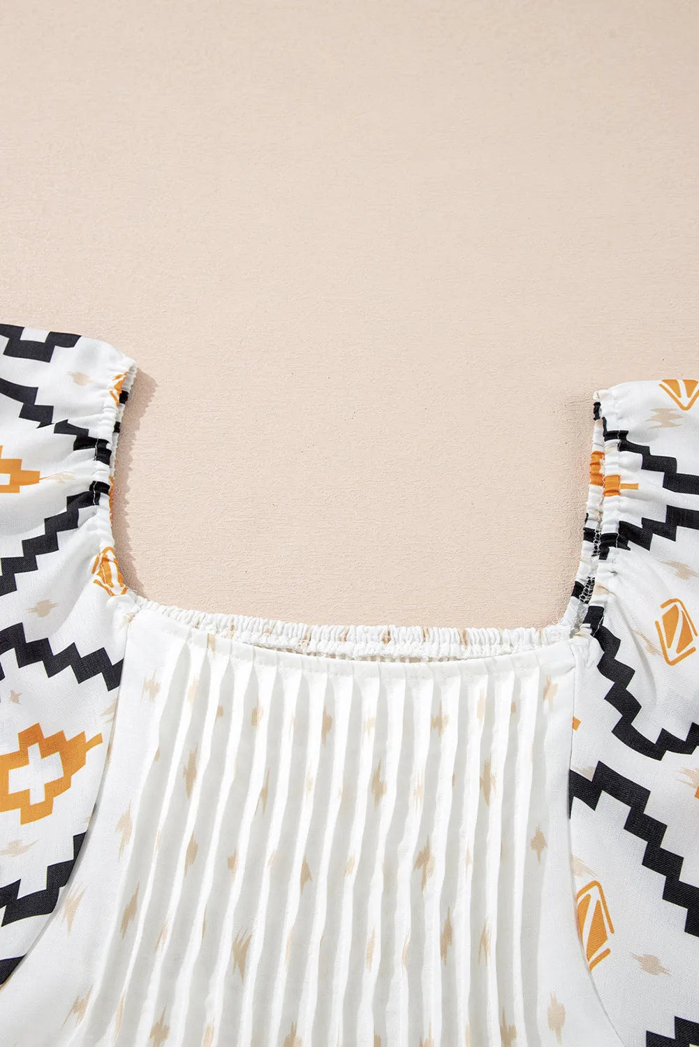 Beige Aztec Print Square Neck Mini Dress
